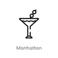 outline manhattan vector icon. isolated black simple line element illustration from drinks concept. editable vector stroke Royalty Free Stock Photo