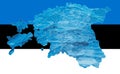 Outline map of Estonia with the image of the national flag. Ice inside the map. Vector illustration. Energy crisis