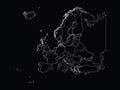 Outline Map of Europe with countries on black background Royalty Free Stock Photo