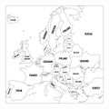 Outline map of Europe. Simplified wireframe map of black lined borders. Vector illustration