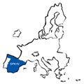 Outline Map of Europe and Spain. Vector Illustration. Shape and graphic illustration Royalty Free Stock Photo