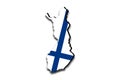 Outline map of Finland with the national flag