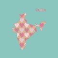 Outline map of India with a texture of pink and red hearts. Iso Royalty Free Stock Photo