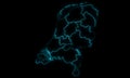 Outline Map of Netherlands with Provinces in Black Background Royalty Free Stock Photo