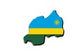 Outline map of Rwanda with the national flag
