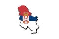 Outline map of Serbia with the national flag