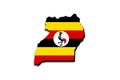 Outline map of Uganda with the national flag