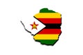 Outline map of Zimbabwe with the national flag