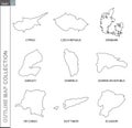 Outline maps collection, nine black lined vector map