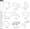 Outline maps collection, nine black lined vector map Royalty Free Stock Photo