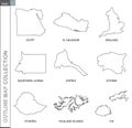 Outline maps collection, nine black lined vector map