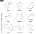 Outline maps collection, nine black lined vector map