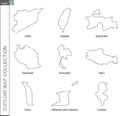 Outline maps collection, nine black lined vector map