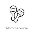 outline maracas couple vector icon. isolated black simple line element illustration from culture concept. editable vector stroke Royalty Free Stock Photo