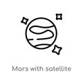 outline mars with satellite vector icon. isolated black simple line element illustration from astronomy concept. editable vector Royalty Free Stock Photo