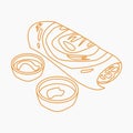 Outline Masala Dosa with Chutney and Sambar Vector Illustration Royalty Free Stock Photo