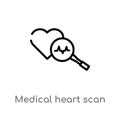 outline medical heart scan vector icon. isolated black simple line element illustration from medical concept. editable vector