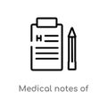 outline medical notes of a list paper on a clipboard vector icon. isolated black simple line element illustration from medical