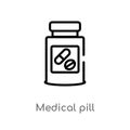 outline medical pill vector icon. isolated black simple line element illustration from medical concept. editable vector stroke Royalty Free Stock Photo