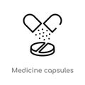 outline medicine capsules vector icon. isolated black simple line element illustration from medical concept. editable vector