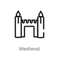 outline medieval vector icon. isolated black simple line element illustration from monuments concept. editable vector stroke