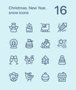 Outline Merry Christmas and Happy New Year icons for web and mobile design pack 2