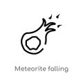 outline meteorite falling vector icon. isolated black simple line element illustration from astronomy concept. editable vector Royalty Free Stock Photo