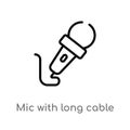 outline mic with long cable vector icon. isolated black simple line element illustration from technology concept. editable vector