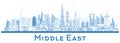 Outline Middle East City Skyline with Blue Buildings Isolated on