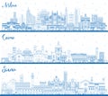 Outline Milan, Como and Siena Italy City Skyline with Blue Buildings