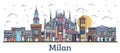 Outline Milan Italy City Skyline with Colored Buildings Isolated on White Royalty Free Stock Photo