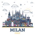 Outline Milan Italy City Skyline with Colored Historic Buildings Isolated on White. Milan Cityscape with Landmarks Royalty Free Stock Photo