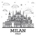 Outline Milan Italy City Skyline with Historic Buildings Isolated on White. Milan Cityscape with Landmarks Royalty Free Stock Photo
