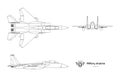 Outline military airplane blueprint. Top, side, front view of aircraft. Isolated contour warcraft. USA army plane Royalty Free Stock Photo