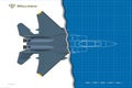 Outline military airplane. Top view of aircraft. 3d isolated warcraft. USA army plane. Jet fighter industry blueprint Royalty Free Stock Photo