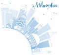 Outline Milwaukee Skyline with Blue Buildings and Copy Space. Royalty Free Stock Photo