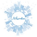 Outline Milwaukee Skyline with Blue Buildings and Copy Space. Royalty Free Stock Photo