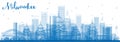 Outline Milwaukee Skyline with Blue Buildings. Royalty Free Stock Photo