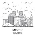 Outline Minsk Belarus City Skyline with Modern Buildings Isolated on White