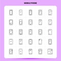 OutLine 25 Mobile Phone Icon set. Vector Line Style Design Black Icons Set. Linear pictogram pack. Web and Mobile Business ideas Royalty Free Stock Photo