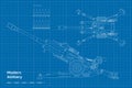 Outline modern artillery. Heavy cannon blueprint. Top, side view of military weapon. Industrial drawing of army gun