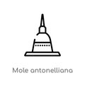 outline mole antonelliana in turin vector icon. isolated black simple line element illustration from cinema concept. editable