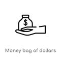 outline money bag of dollars vector icon. isolated black simple line element illustration from gestures concept. editable vector Royalty Free Stock Photo