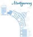 Outline Montgomery Skyline with Blue Building and copy space