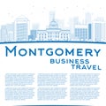 Outline Montgomery Skyline with Blue Buildings and copy space