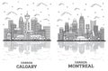 Outline Montreal and Calgary Canada City Skyline Set Royalty Free Stock Photo