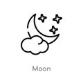 outline moon vector icon. isolated black simple line element illustration from summer concept. editable vector stroke moon icon on