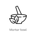 outline mortar bowl vector icon. isolated black simple line element illustration from beauty concept. editable vector stroke Royalty Free Stock Photo