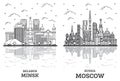 Outline Moscow Russia and Minsk Belarus City Skyline Set Royalty Free Stock Photo