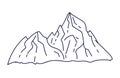 Outline mountains, hills. Icon. Nature, adventure, alpinism, tourism